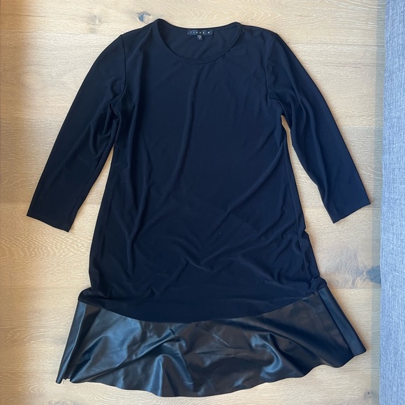 Tiana B long Sleeve Black Dress with Leather Style Trim - Picture 1 of 4